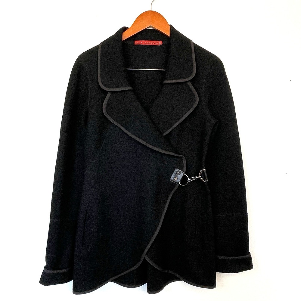 Ryan Roberts Womens Boiled Wool Blazer Jacket Sz XS Black Langenlook Luxury USA